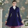 冬裝新款女裝藍色網紗下擺大裙擺長款羊毛呢大衣外套 免運費