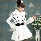 冬裝新款女裝白色人造毛獺兔毛荷葉邊毛領公主外套毛呢長款外套【免運費】