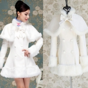 毛呢外套女裝娃娃款 秋冬裝披肩款修身雙排扣大擺兩件套毛呢大衣 免運費