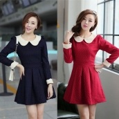 長袖加厚春秋連衣裙氣質修身羊毛呢裙娃娃領打底裙 免運費