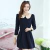 長袖加厚春秋連衣裙氣質修身羊毛呢裙娃娃領打底裙 免運費