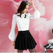 春裝女裝襯衣 新款白色小立領荷葉邊燈籠長袖 女裝襯衫 免運費