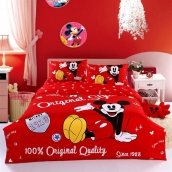 迪士尼米奇全棉活性印花歐式卡通四件套包郵