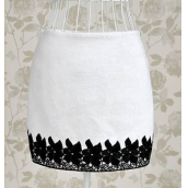 白色黑花邊優雅包臀毛呢半身裙 羊毛呢子短裙 免運費